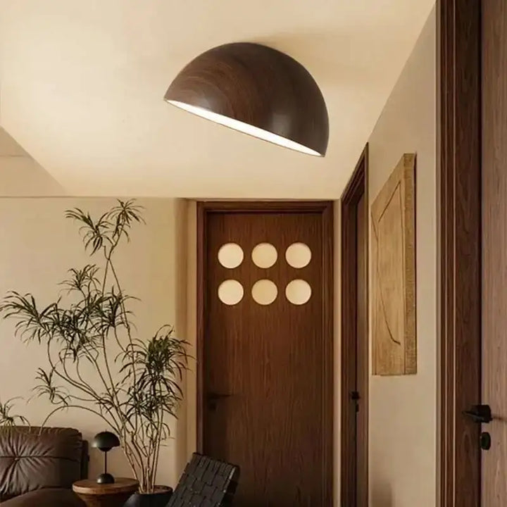 Plafonnier demi sphère bois led design moderne naturel