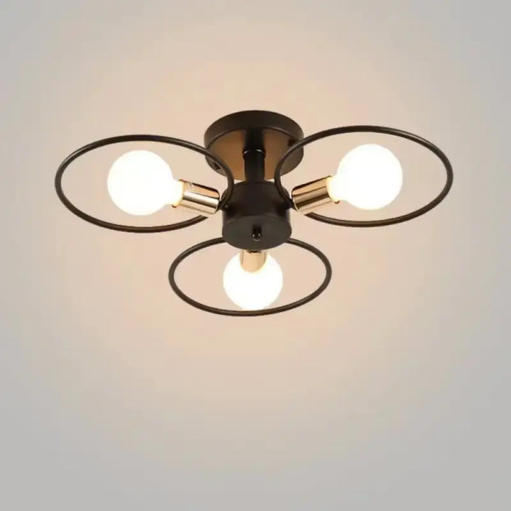 Plafonnier Design À Anneaux Métal Noir Et Ampoules Rétro

