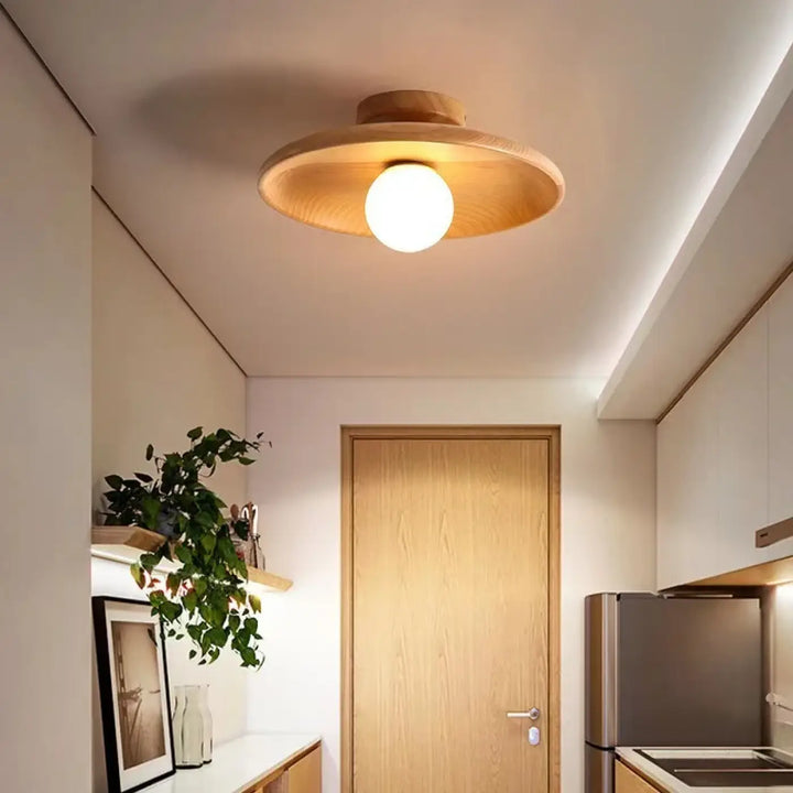 Plafonnier design bois led moderne éclairage naturel