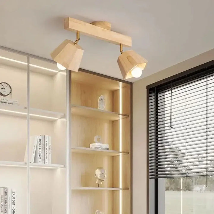 Plafonnier bois spots led orientables style moderne élégant