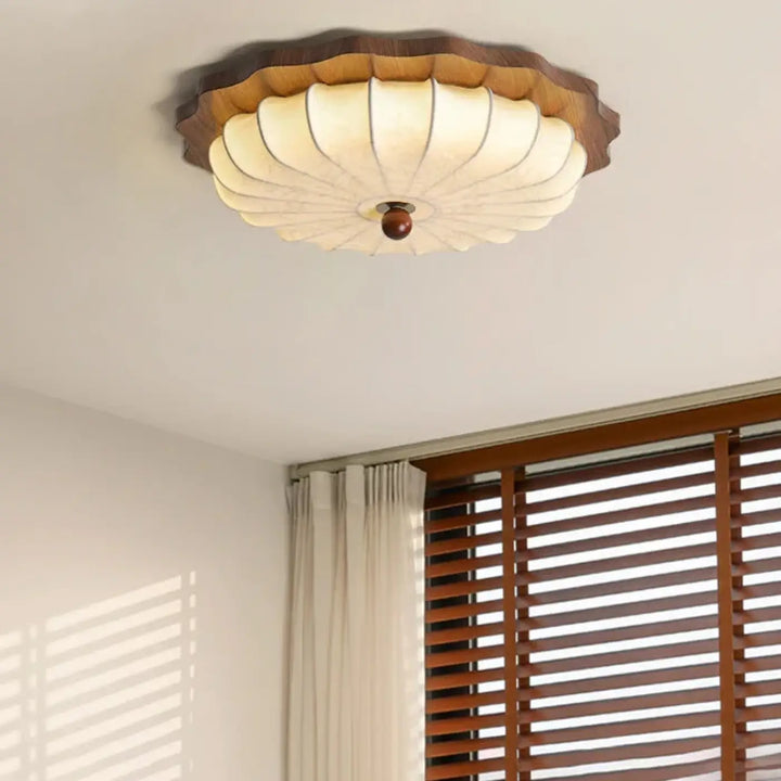 Plafonnier design en bois et tissu style lanterne vintage
