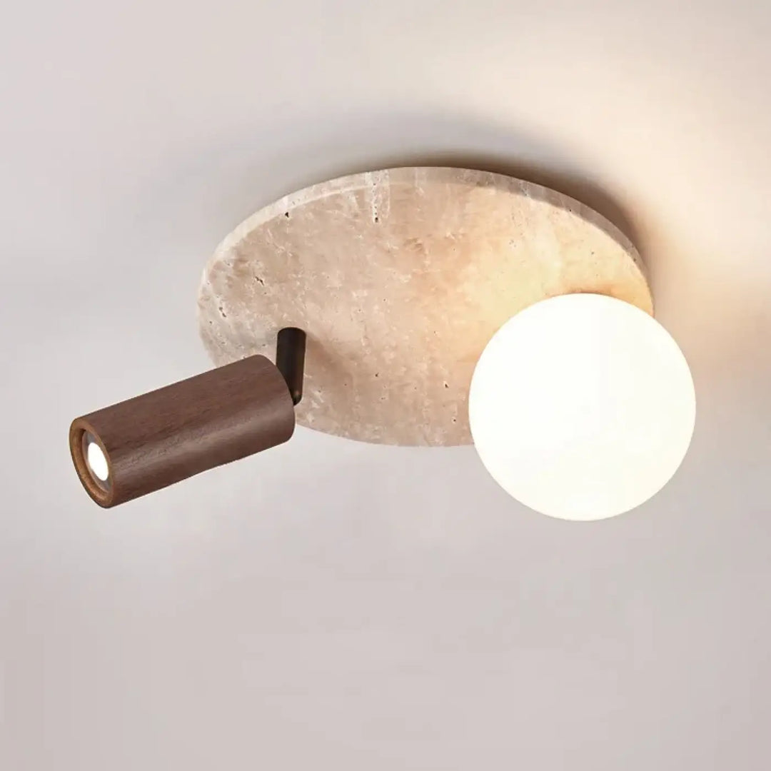 Plafonnier design élégant en pierre et bois moderne style
