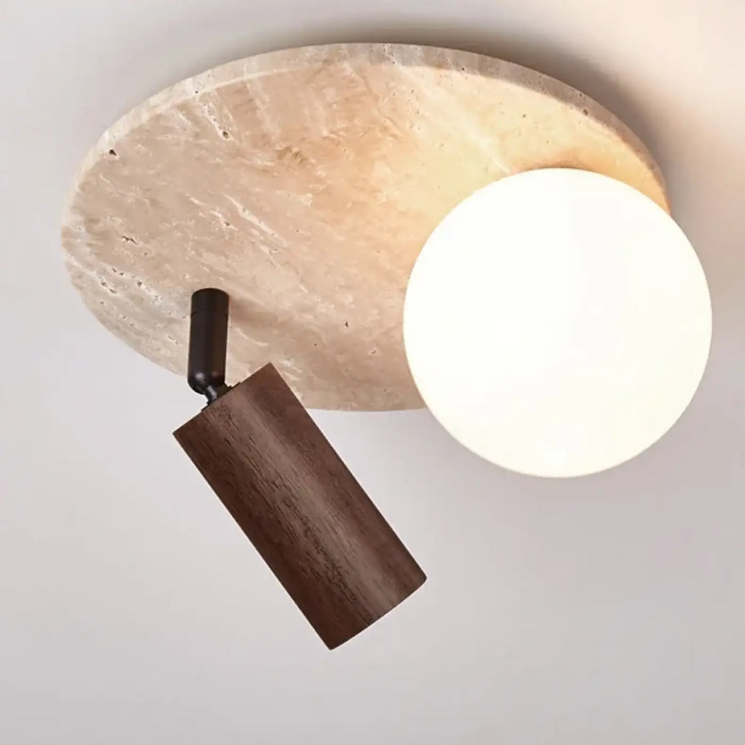 Plafonnier design élégant en pierre et bois moderne style