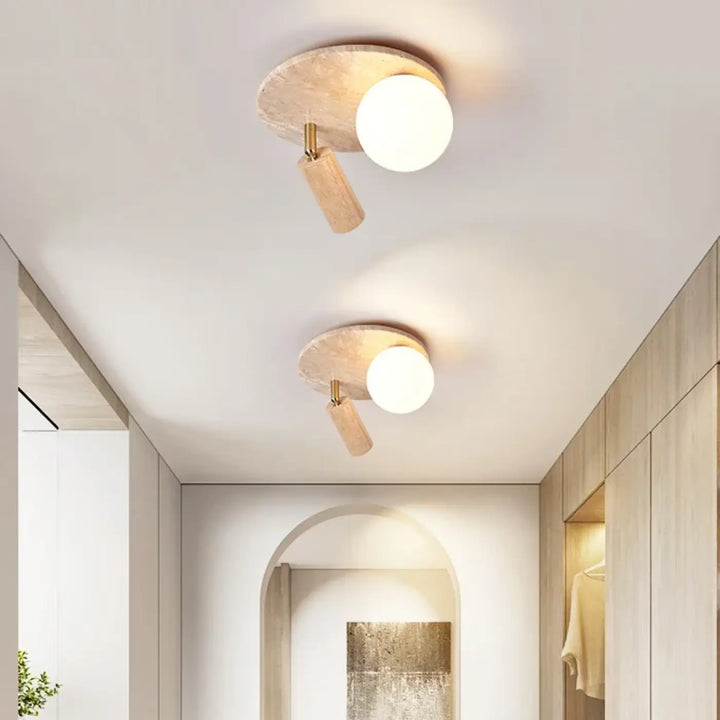 Plafonnier design élégant en pierre et bois moderne style