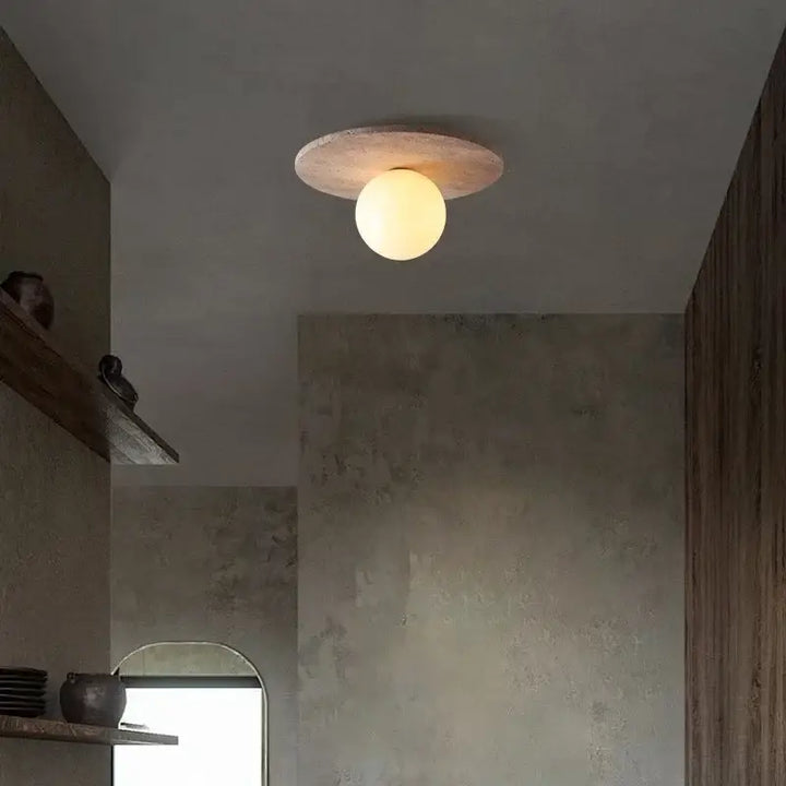 Plafonnier design en pierre et globe en verre blanc moderne