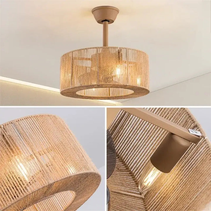 Plafonnier design en rotin tressé cylindrique moderne

