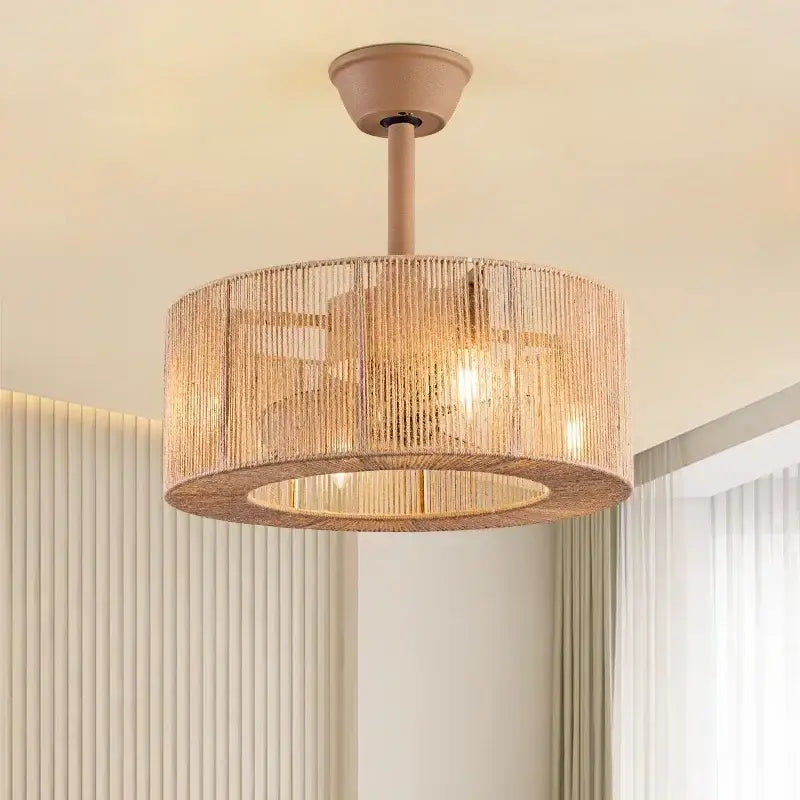 Plafonnier design en rotin tressé cylindrique moderne


