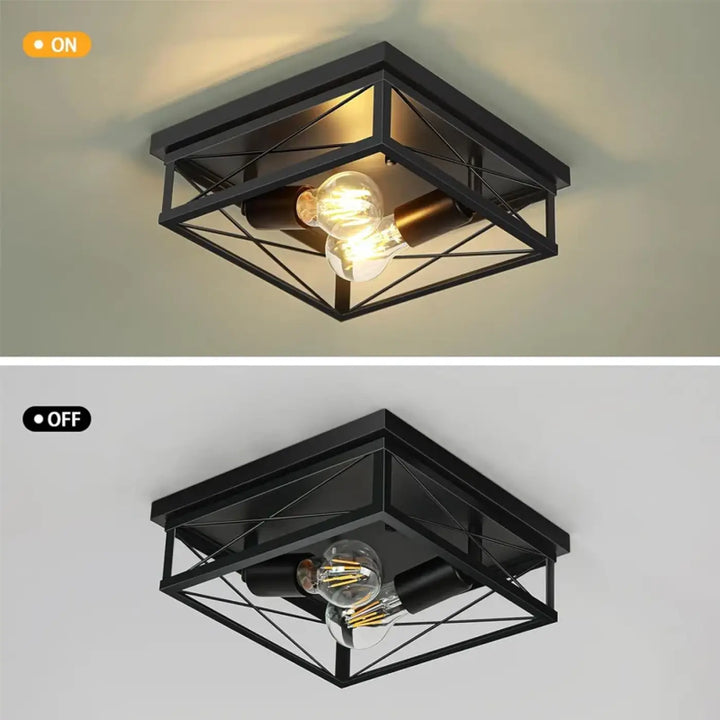 Plafonnier design industriel noir carré en métal style chic