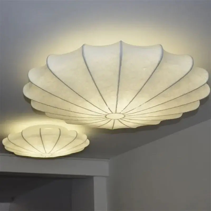 Plafonnier Design Original Forme Organique Blanc Tissu