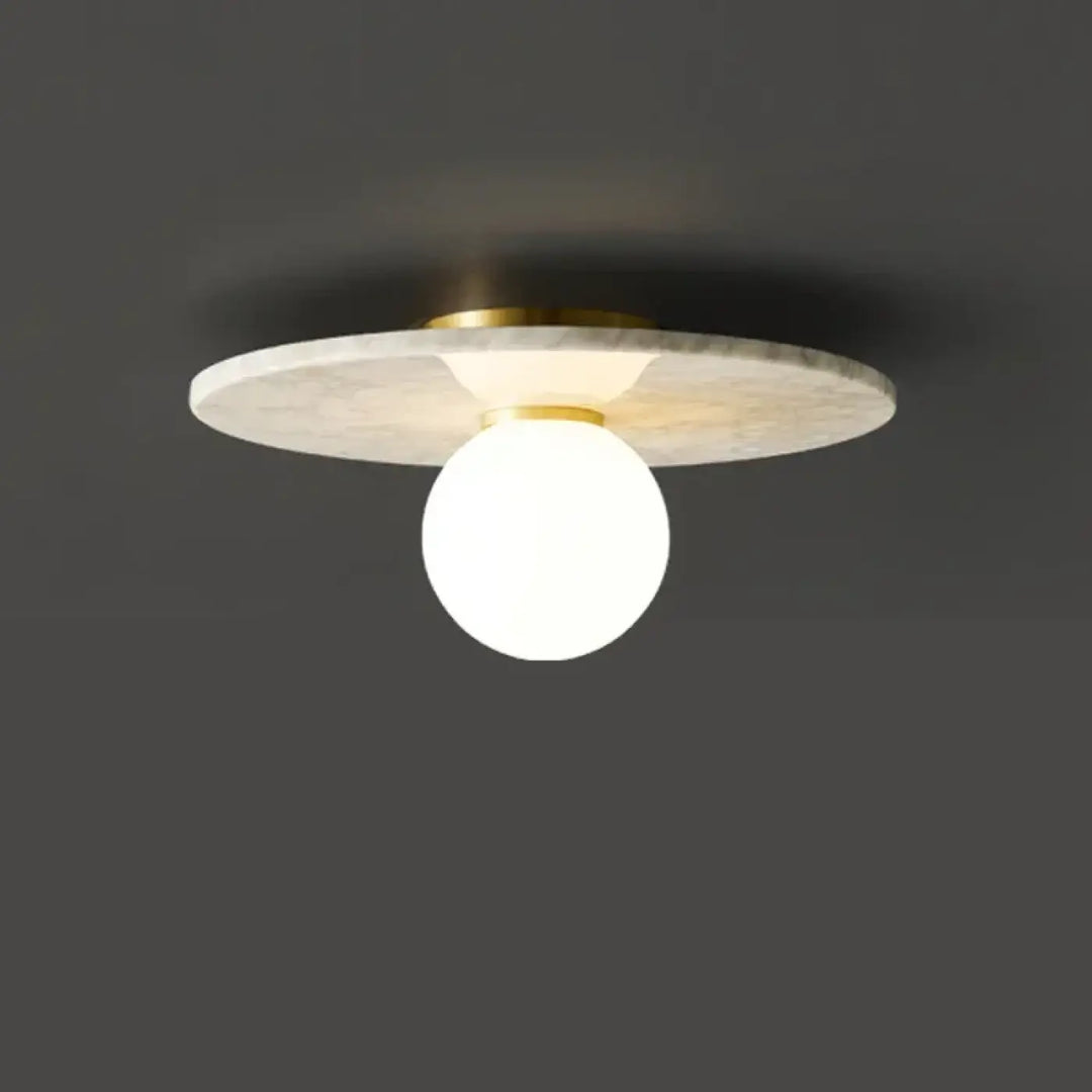 Plafonnier design en pierre verte et verre opalin moderne