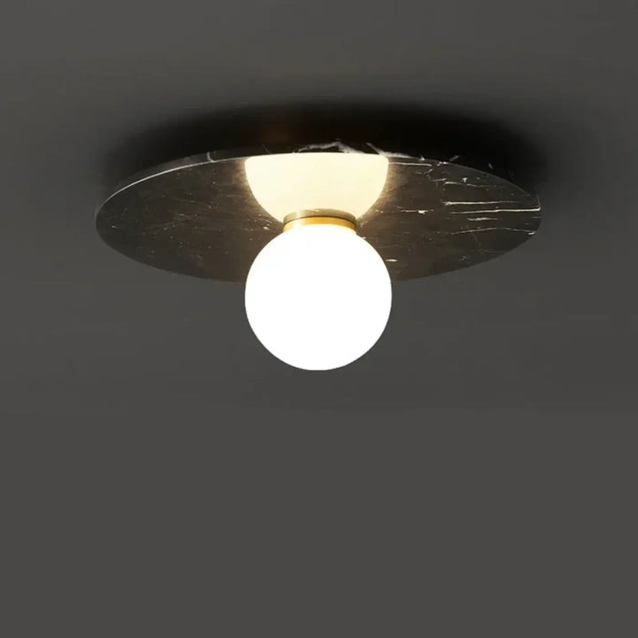 Plafonnier design en pierre verte et verre opalin moderne