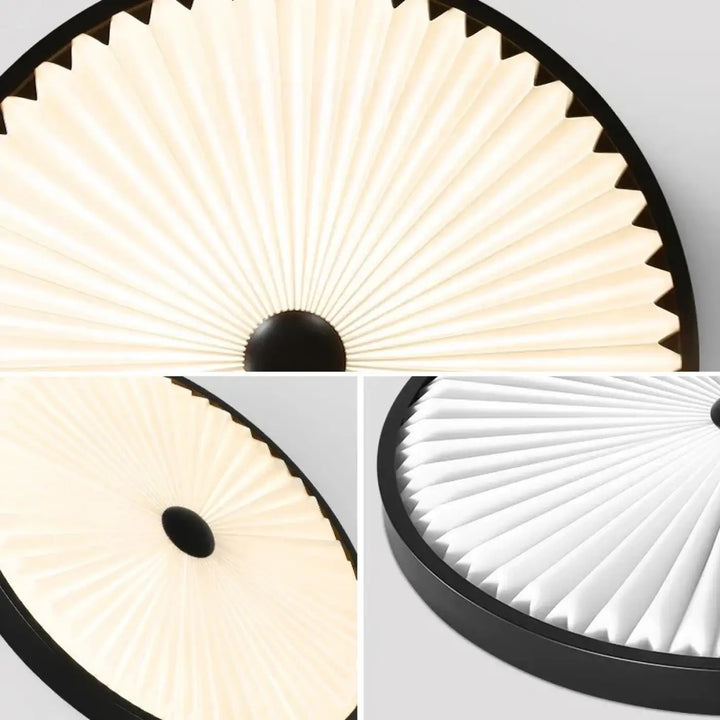 Luminaire plafonnier hikari avec cadre noir moderne et diffuseur crème texturé plissé capte pour décoration intérieure