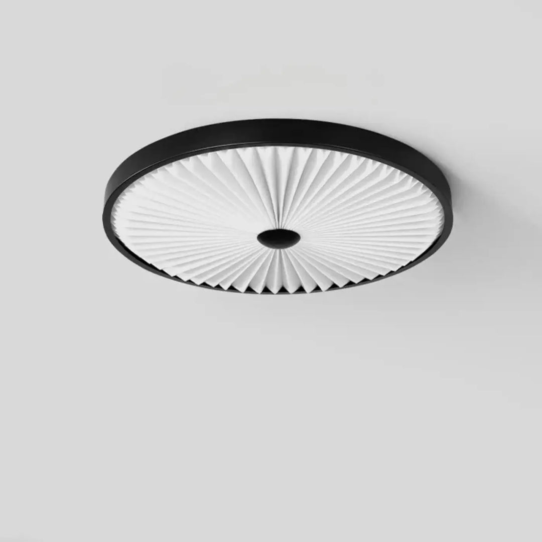 Luminaire plafonnier hikari avec design rond noir et diffuseur blanc plissé pour décoration intérieure élégante