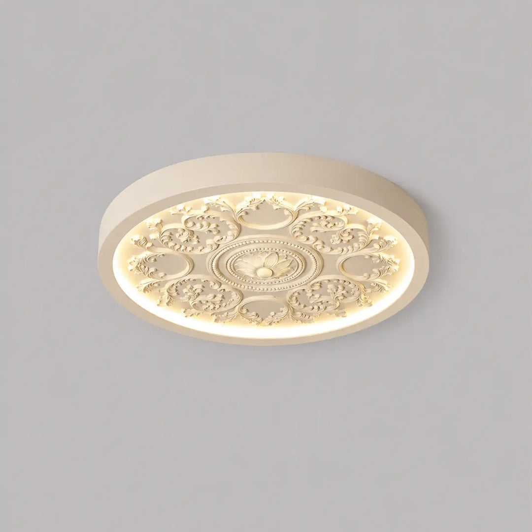 Plafonnier design rond cream coloré avec motif floral embossé pour luminaire plafonnier rostel