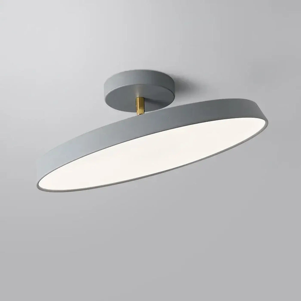 Luminaire plafonnier fisaka design scandinave rond gris mat avec accent doré sur tige de fixation