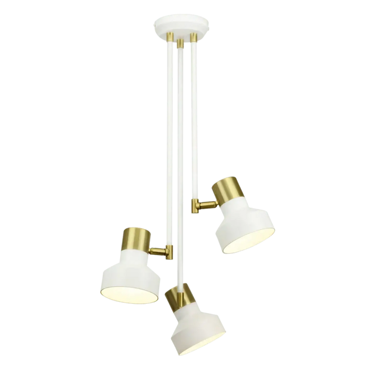 Plafonnier dorothy blanc moderne en laiton avec trois bras articulés réglables pour un éclairage design