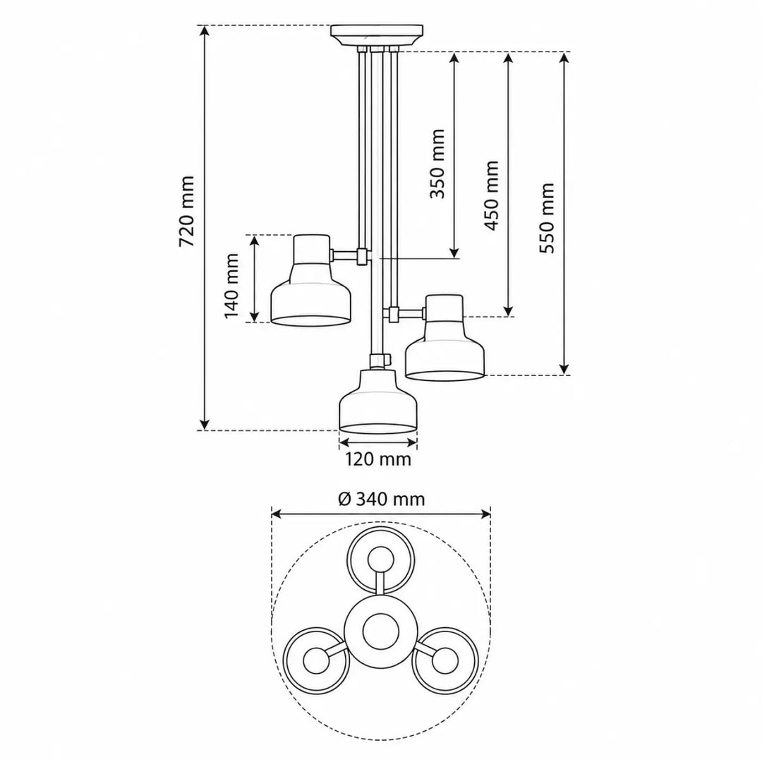 Plafonnier dorothy blanc industriel avec trois têtes cylindriques réglables suspendues à une tige centrale