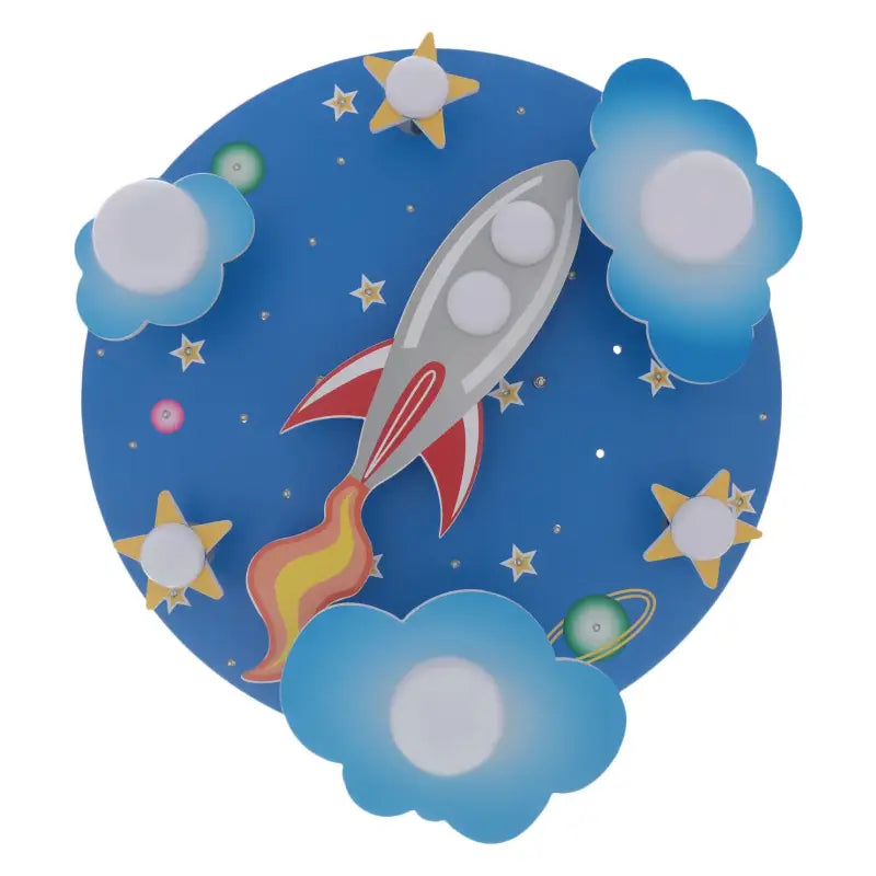 Plafonnier Enfant Fusée Ciel Étoilé Bleu Design Ludique

