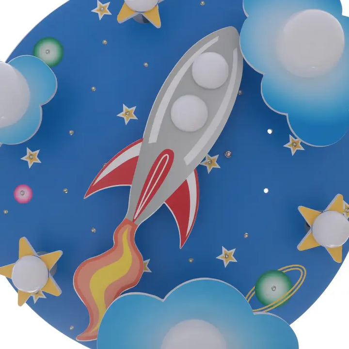 Plafonnier Enfant Fusée Ciel Étoilé Bleu Design Ludique

