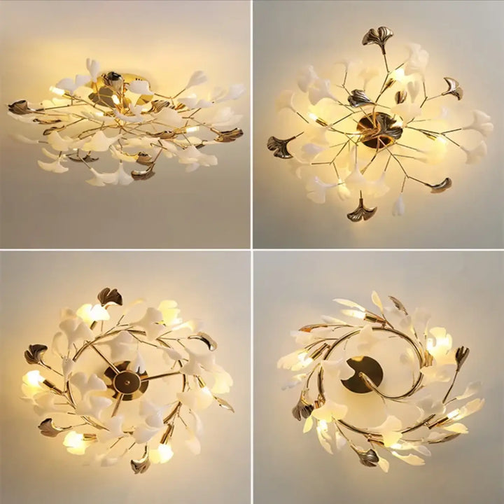 Plafonnier feuilles dorées style floral moderne et chic