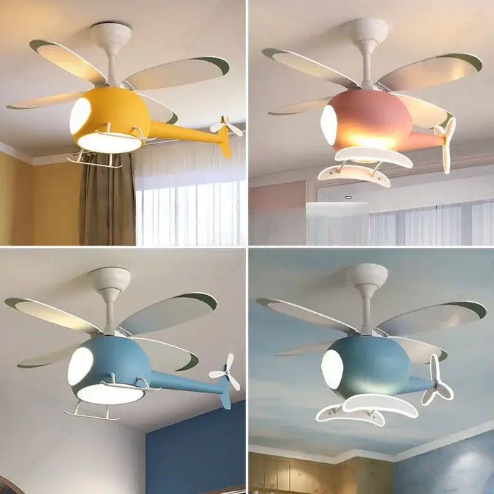 Plafonnier hélicoptère enfant avec ventilateur au design doux