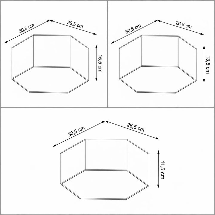 Plafonnier hexagonal sunde avec diffuseur opale et motif nid d’abeille dimensions 30,5 x 26,5 cm et hauteurs variées