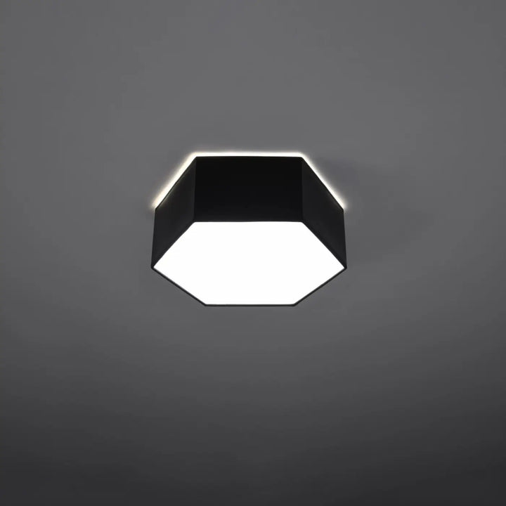 Plafonnier hexagonal Sunde noir, allumé