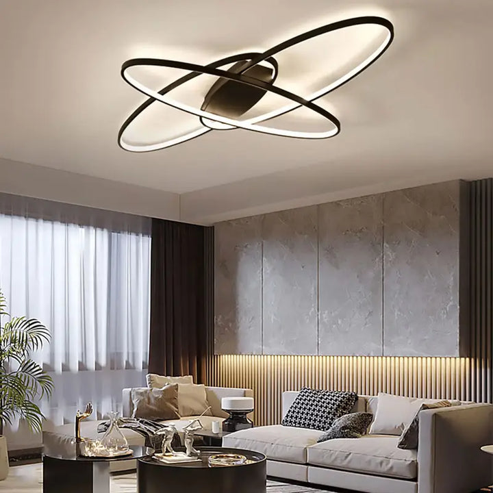 Plafonnier LED anneaux entrelacés style moderne futuriste

