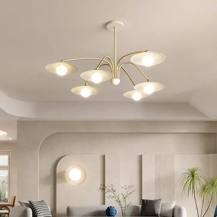 Plafonnier led art déco blanc et doré à bras pivotants