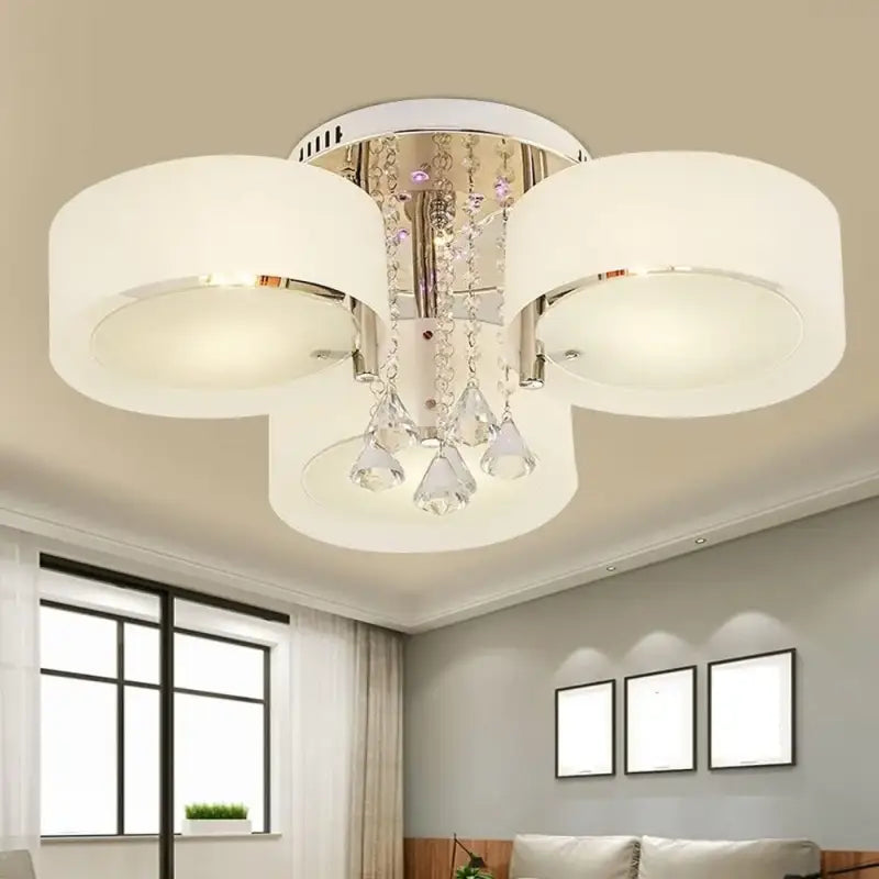 Plafonnier LED Blanc Orné De Cristal Pour Ambiance Luxueuse