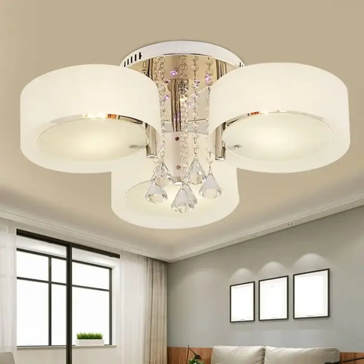 Plafonnier LED Blanc Orné De Cristal Pour Ambiance Luxueuse