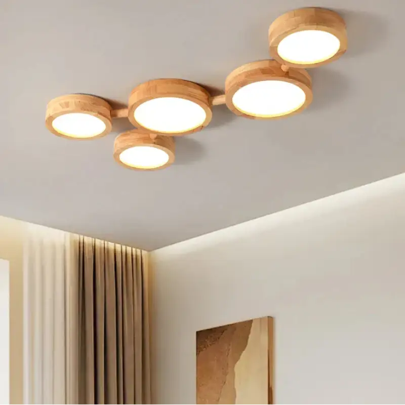 Plafonnier led en bois au style scandinave multi spot moderne