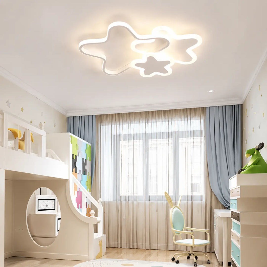 Plafonnier led contemporain blanc en forme de nuage avec découpes étoiles luminaire plafonnier kidora