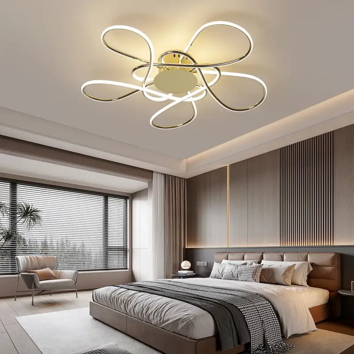 Plafonnier LED Design Floral Avec Rubans Lumineux Style Moderne