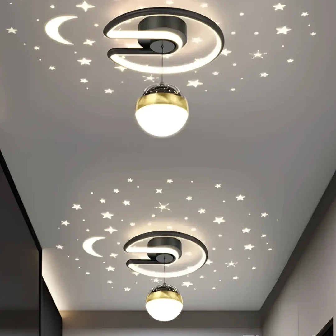 Plafonnier led design moderne noir et doré avec globe