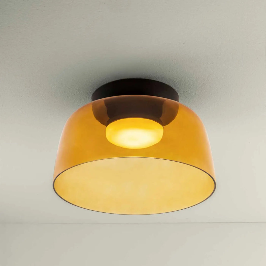 Plafonnier Levels en verre ambré et acier noir #couleur_orange