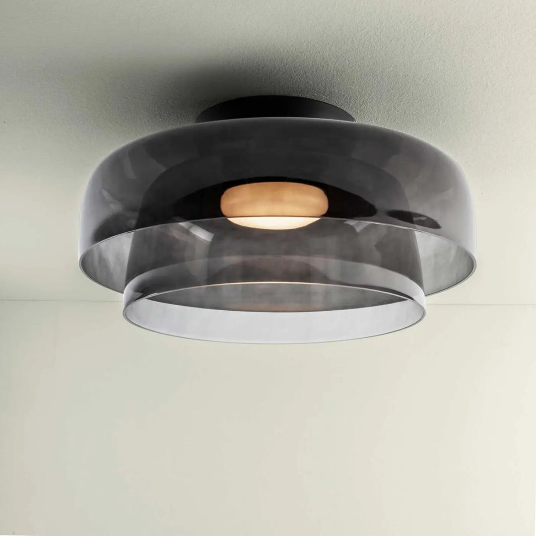 Plafonnier Levels en verre fumé et acier noir #couleur_gris