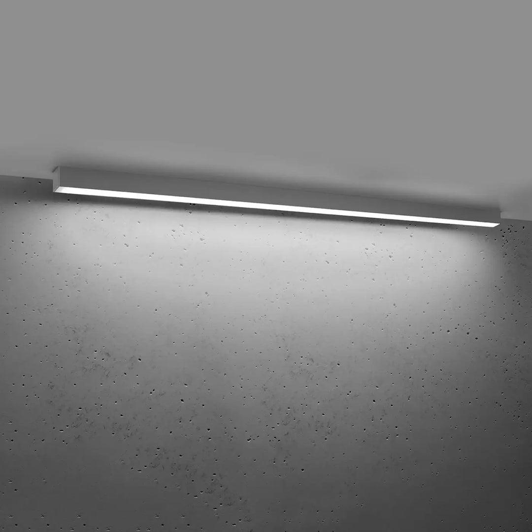 Plafonnier Pinne en aluminium linéaire gris, allumé, au plafond