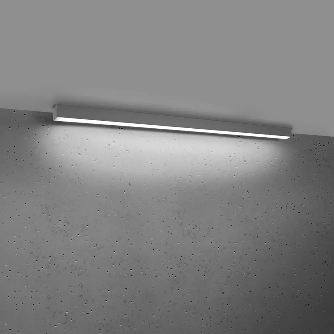 Plafonnier Pinne en aluminium linéaire gris, allumé, au plafond