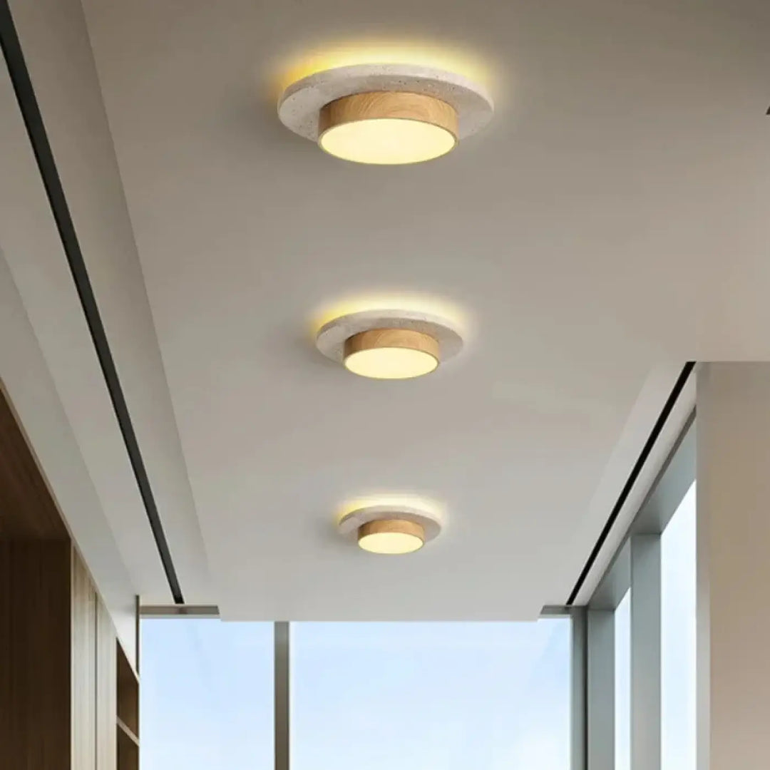 Plafonnier led moderne en bois de noyer et pierre
