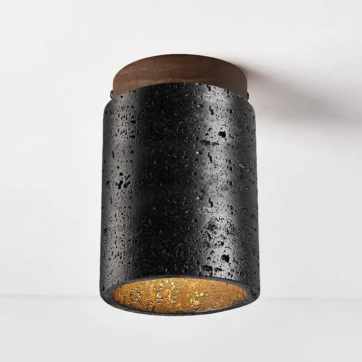 Plafonnier led noir texturé avec détails bois élégant style