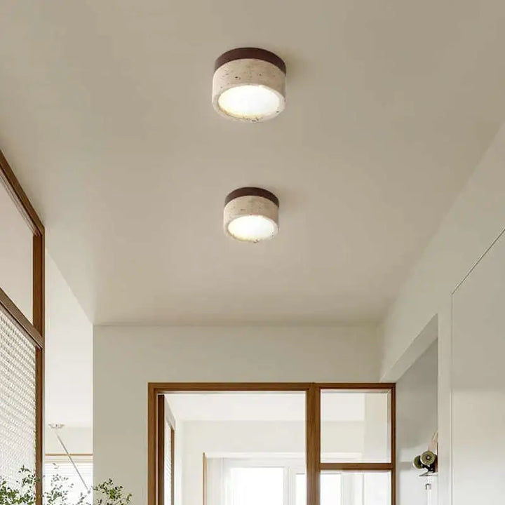 Plafonnier led en pierre et bois naturel design authentique