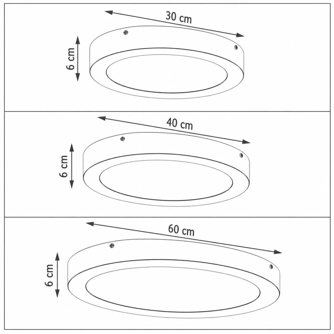 Luminaire plafonnier onyx avec plafonnier led rond à contour noir disponible en trois diamètres 30 cm 40 cm et 60 cm profondeur 6 cm
