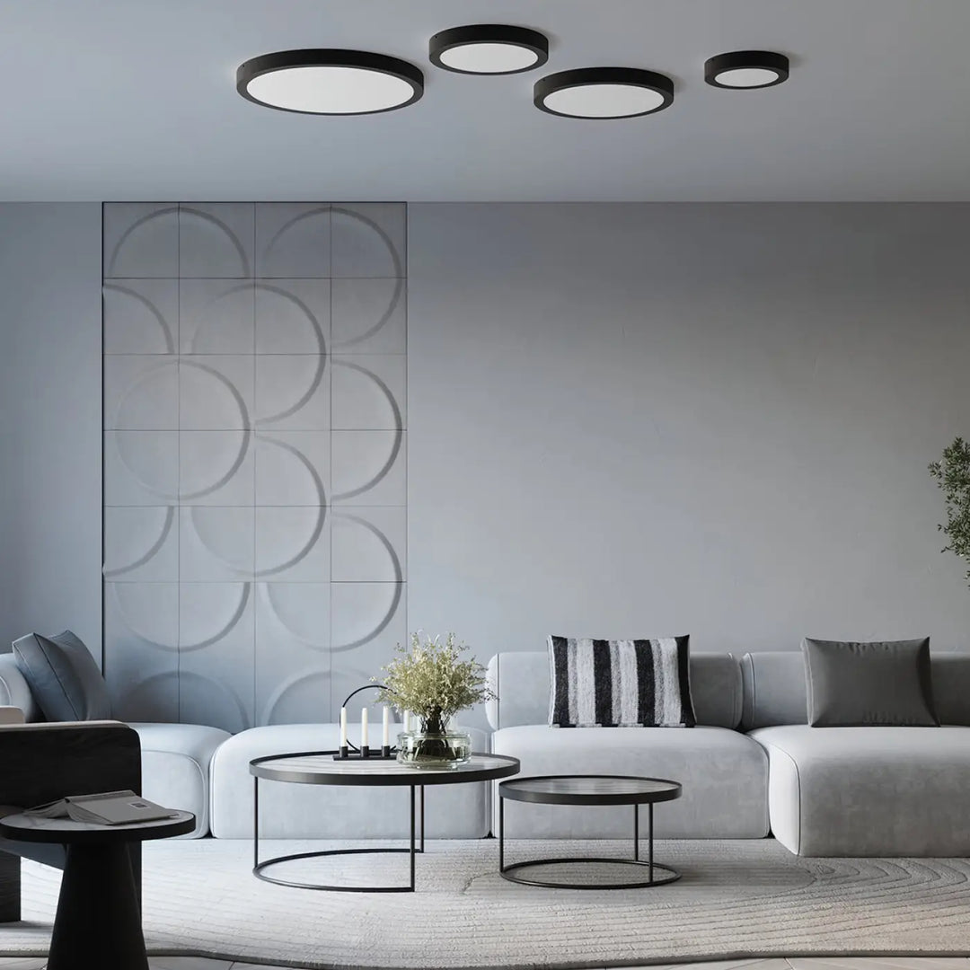 Luminaire plafonnier onyx 30 noir avec éclairage led 3000k design rond idéal pour plafond rond sans poussière saccumule