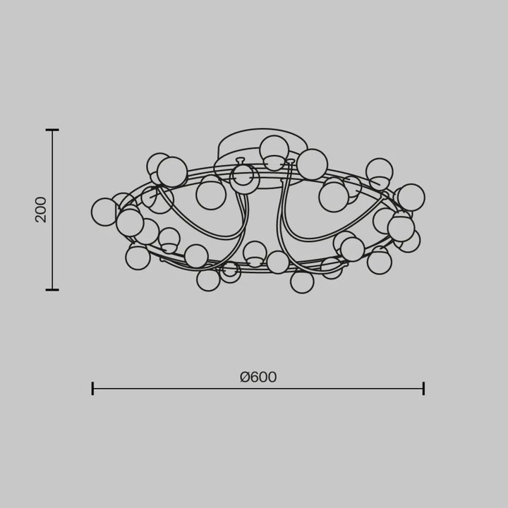Plafonnier tessara disque doré led avec structure ovale moderne et ampoules sphériques en verre suspendues par fils incurvés