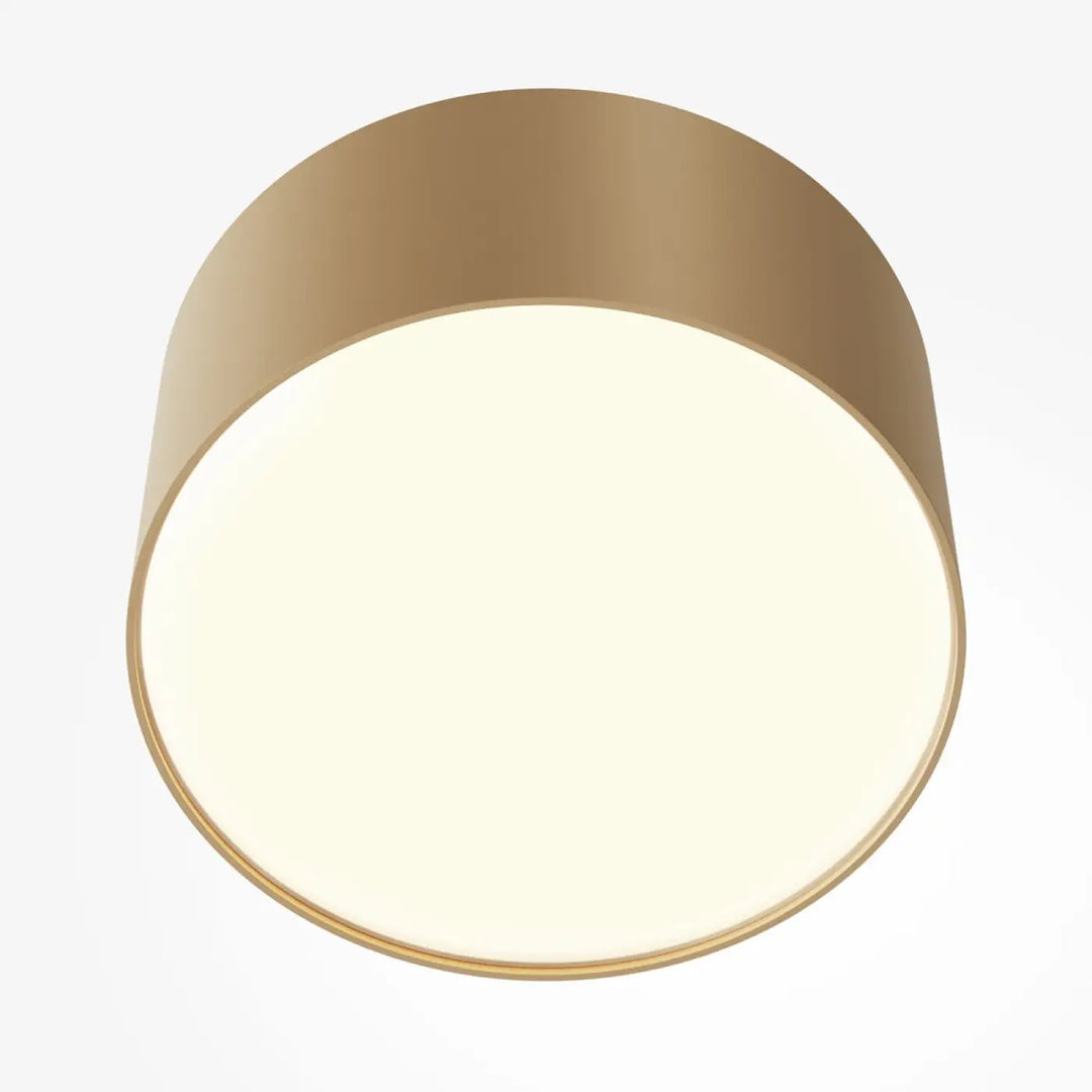 Luminaire plafonnier led zon rond minimaliste en finition or cylindrique avec profil fin et lumière blanche diffusée