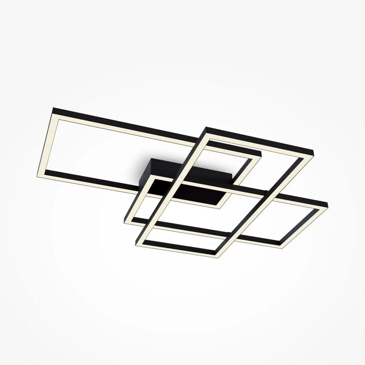 Plafonnier line en acier noir avec cadre géométrique moderne et formes rectangulaires croisées led