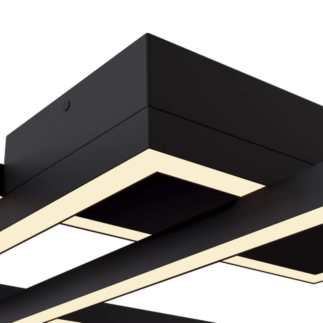 Luminaire plafonnier line en acier noir avec cadre géométrique et éclairage led blanc chaud moderne et élégant