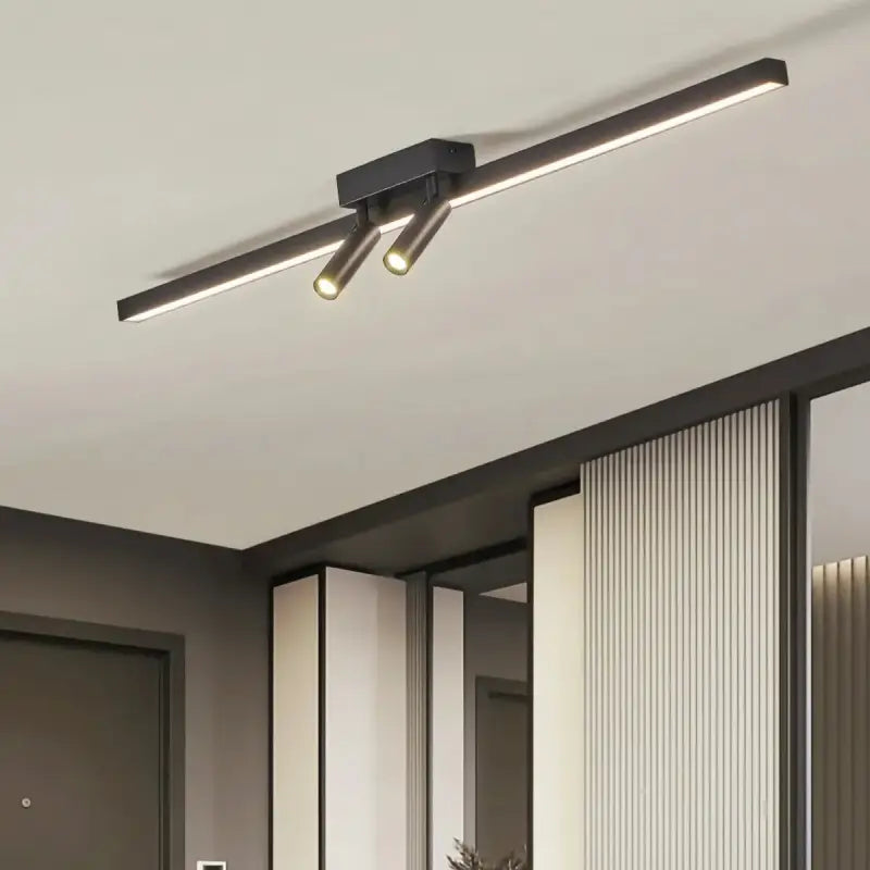 Plafonnier Linéaire Noir Design Avec Double Projecteur

