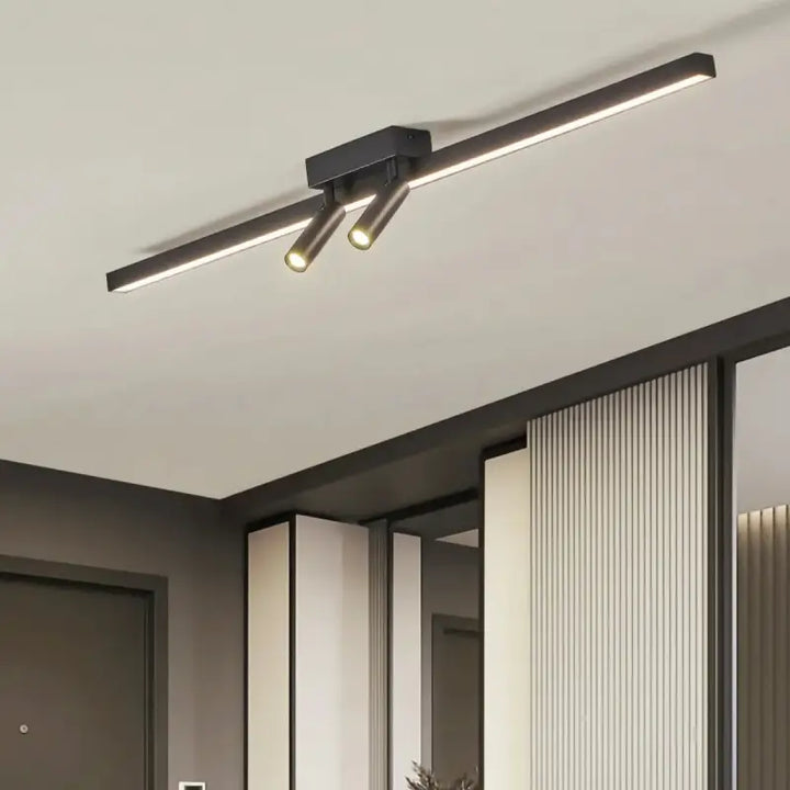 Plafonnier Linéaire Noir Design Avec Double Projecteur

